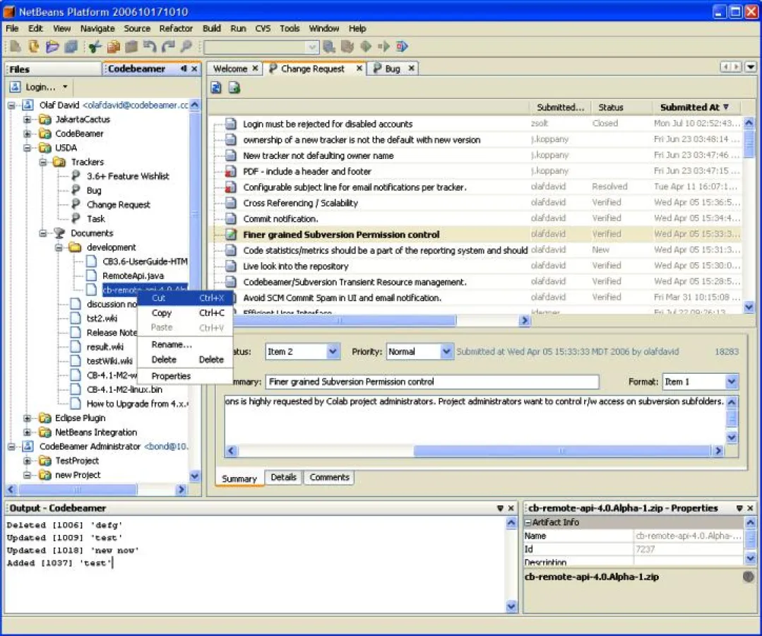 Das Integrierte Modul von codeBeamer in NetBeans