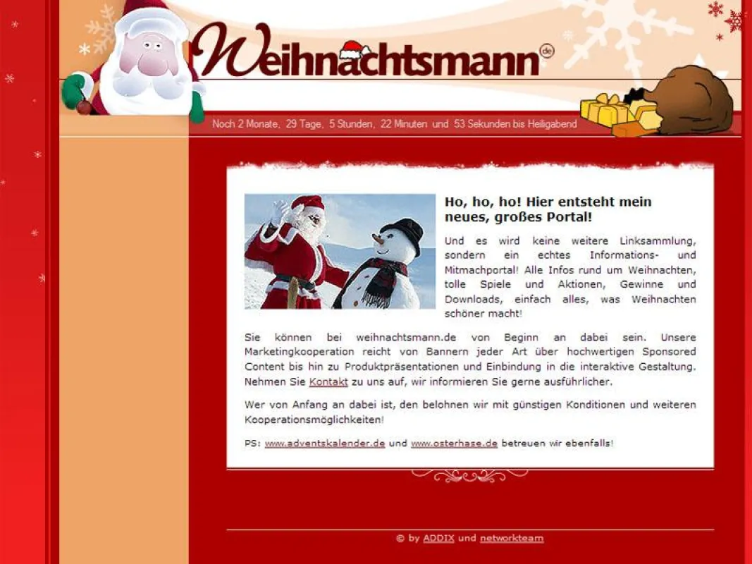 Screenshot weihnachtsmann.de im Aufbau