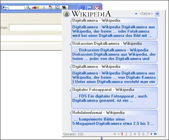 Bild: webtip Titlebar 1.0: Nachschlagen bei Google, Wikipedia, Amazon, Preispiraten und eBay