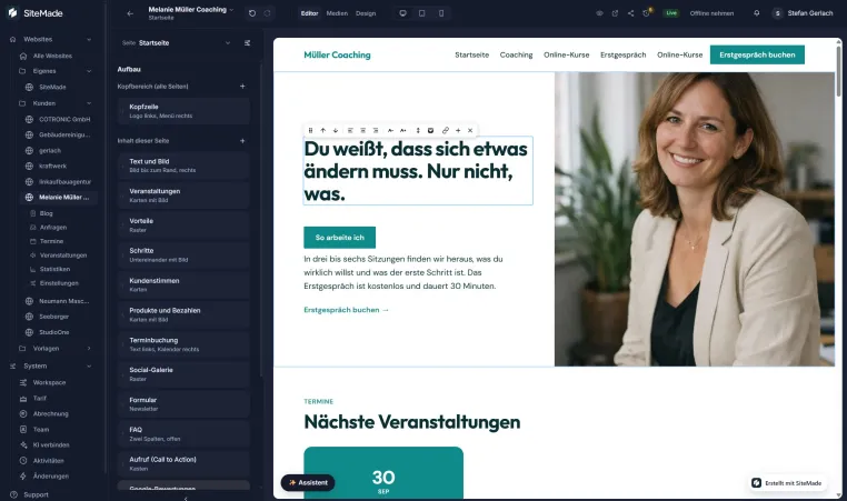 SiteMade startet neuen Website-Builder: Unternehmenswebsites erstellen, pflegen und mit KI weiterentwickeln Bild: SiteMade startet neuen Website-Builder: Unternehmenswebsites erstellen, pflegen und mit KI weiterentwickeln