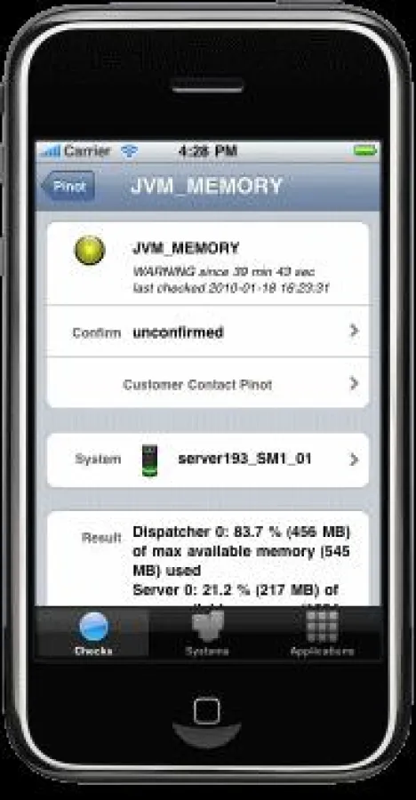 XanMobile: Anzeige des Memory Check für einen SAP Web AS Java