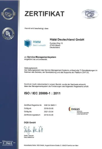 HMM Deutschland optimiert Service-Management durch ISO 20000-Zertifizierung Bild: HMM Deutschland optimiert Service-Management durch ISO 20000-Zertifizierung
