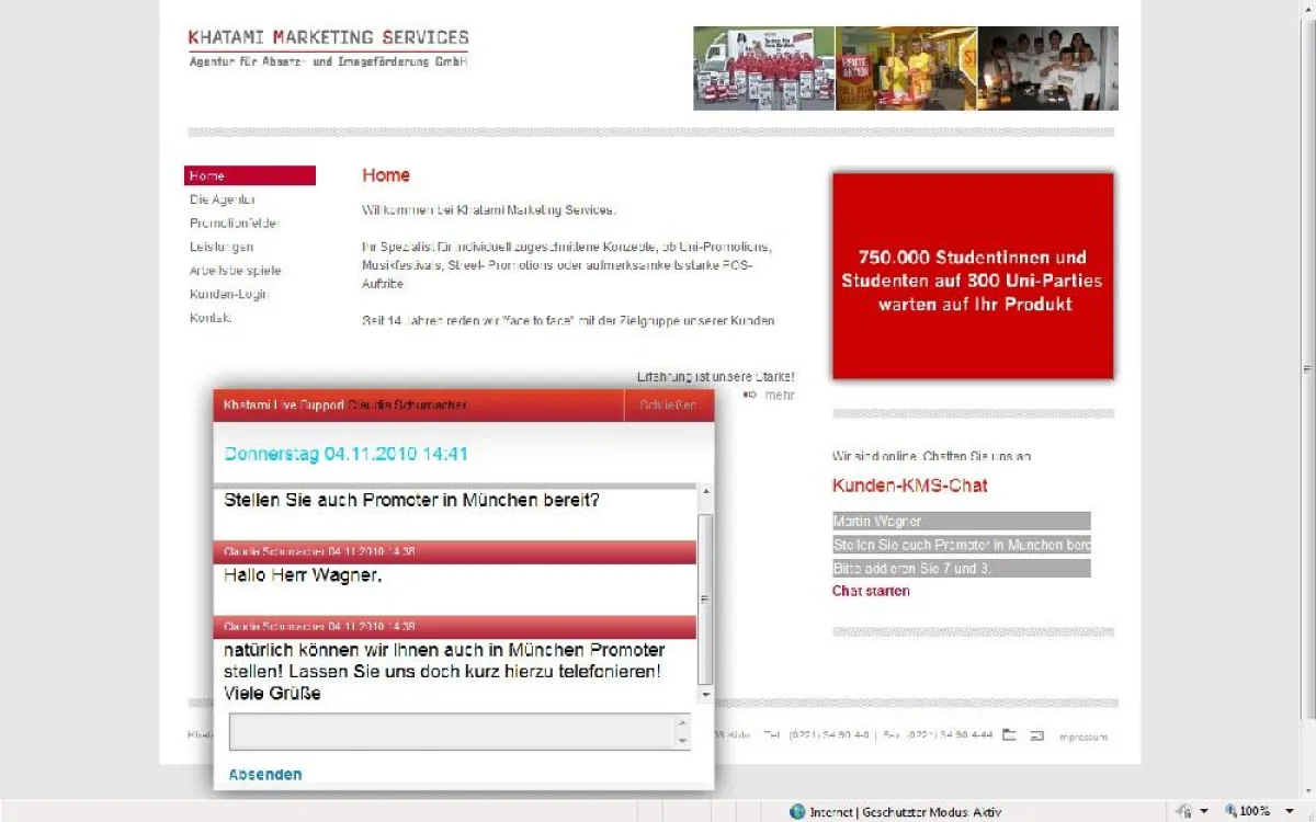 Kundennähe und schneller Support auf www.khatami.de: der Live-Chat ist von 9-18 Uhr besetzt