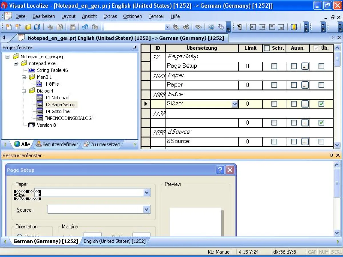 Screenshot des Softwarelokalisierungstool Visual Localize (NET)