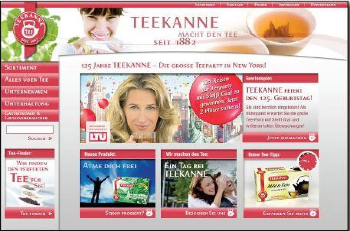 Screenshot der Startseite der neuen Teekanne Homepage
