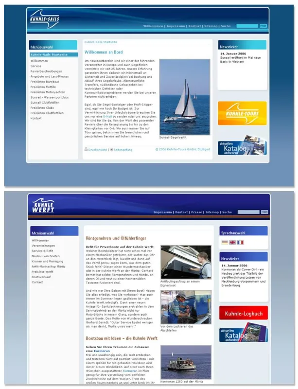 Startseiten Kuhnle-Tours und Kuhnle-Werft