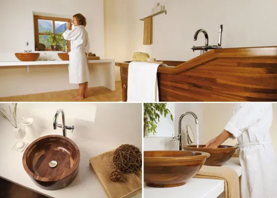 Bild: Holz im Badezimmer – Edel trifft Natürlich und schafft so eine warme Atmosphäre in Ihrem Leben.