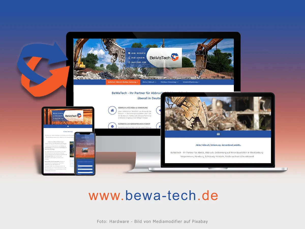 neue responsive Website: bewa-tech.de | BeWaTech, Bruesewitz bei Schwerin, Mecklenburg-Vorpommern (© © BeWaTech Abriss Abbruch Rückbau Demontage Schadstoffsanierung in Mecklenburg-Vorpommern bundesweit)