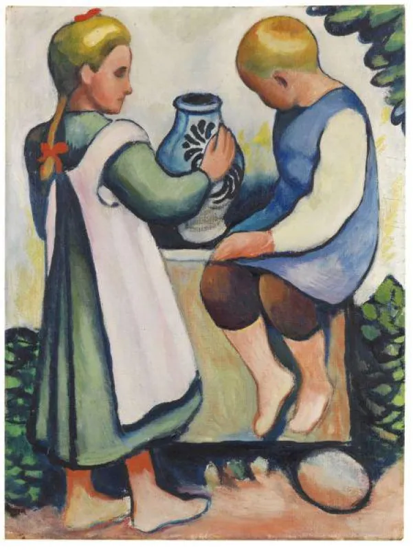 A. Macke, Kinder am Brunnen II, 1910. Öl auf Leinwand, 80,5 x 56,5 cm, Schätzpreis: EUR 300-400.000.