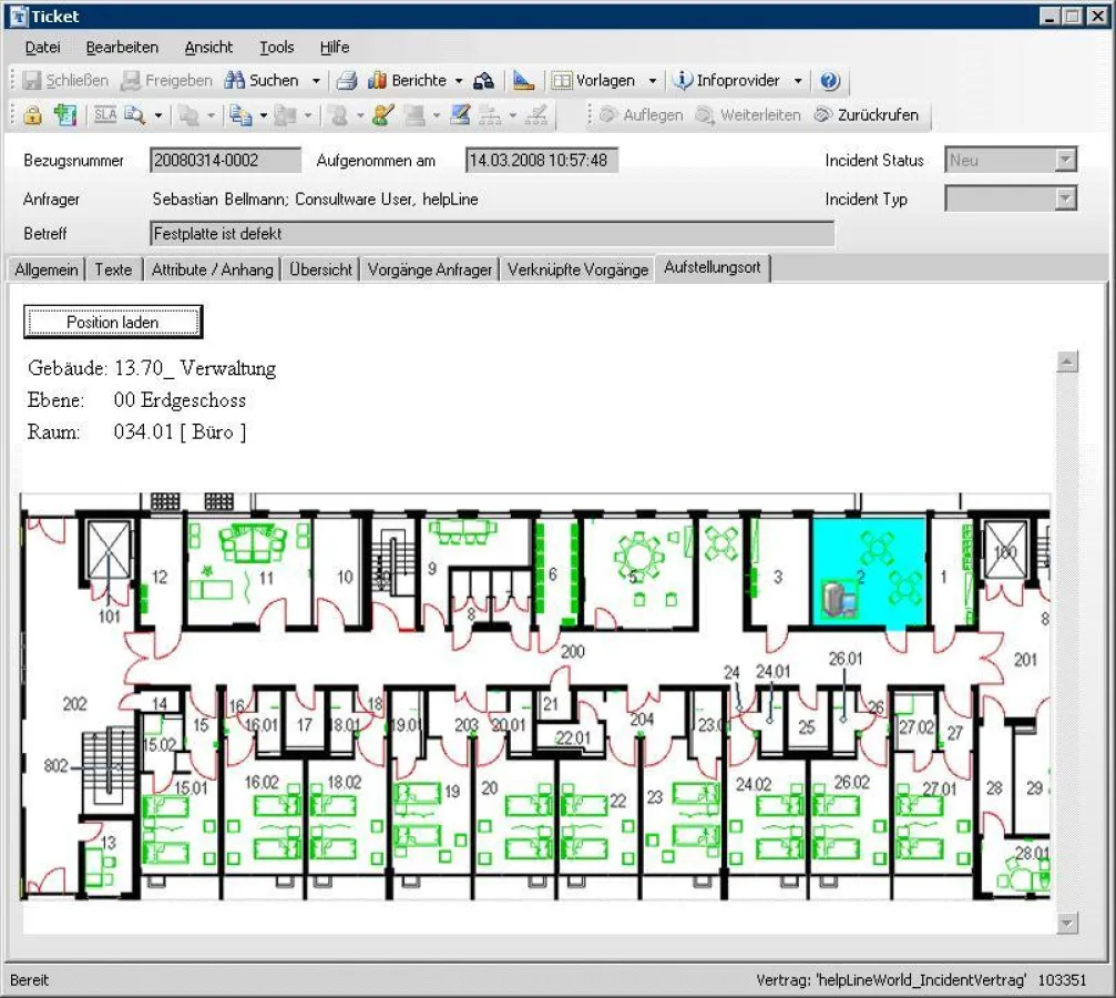 Ticket-Ansicht der Integrationslösung