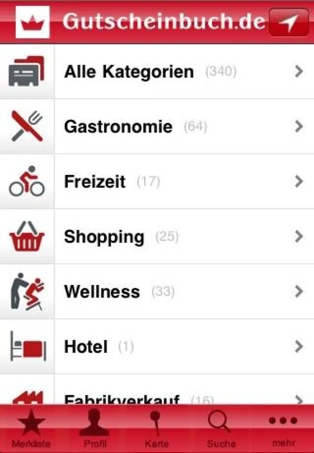 Gutscheinbuch-App Kategorien