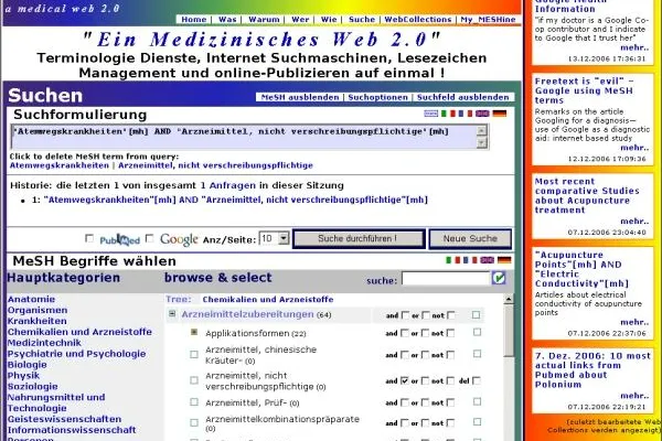 Bild: Neues Webportal: MESHine - Ein medizinisches Web 2.0 - Google und Pubmed mit Fachvokabular suchen