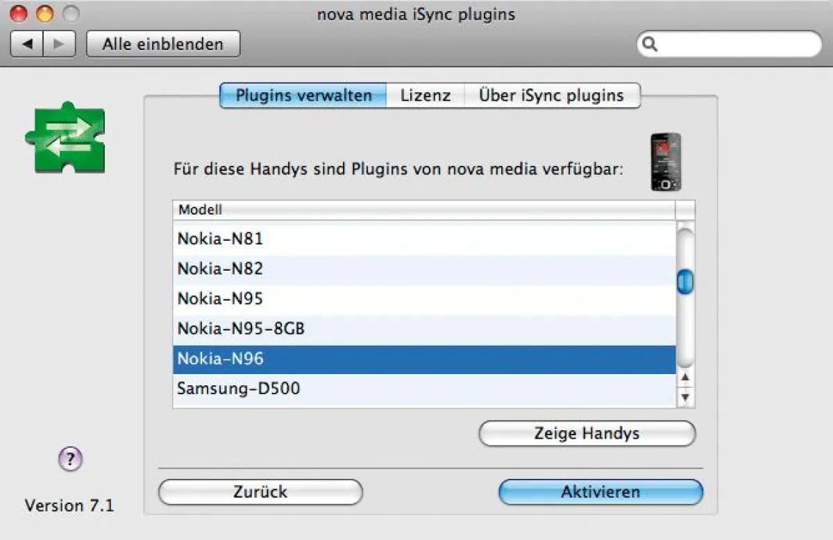 iSync plugins Handyauswahl