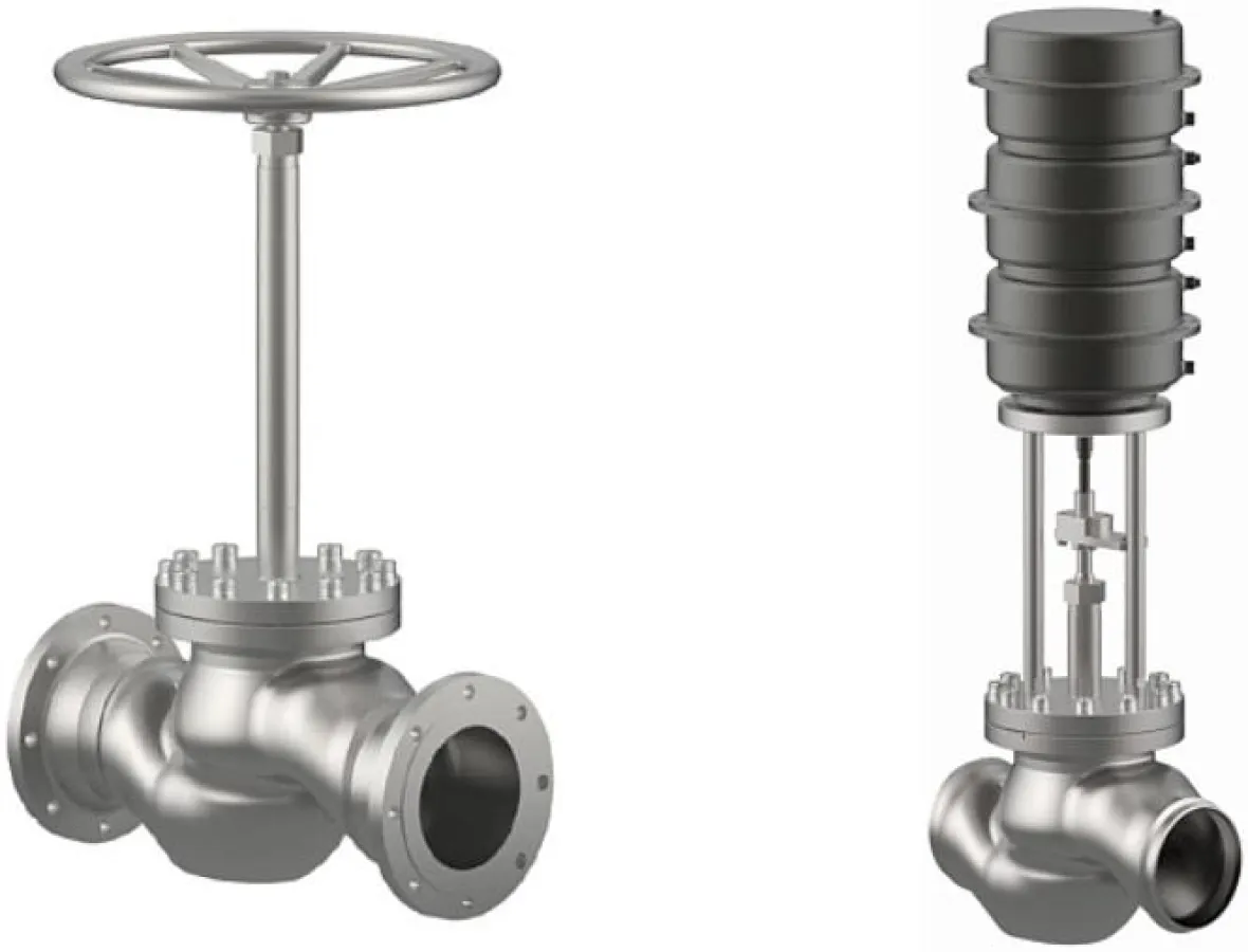 Das Durchgangsventil ist als Hand- und als pneumatisch angetriebene Armatur lieferbar.