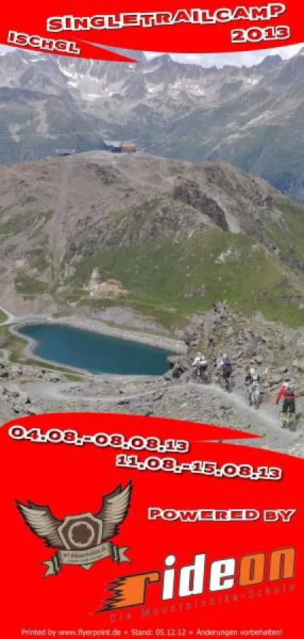 Der Flyer des Singletrailcamps (Abfahrt nach Ischgl, auf dem Velliltrail)