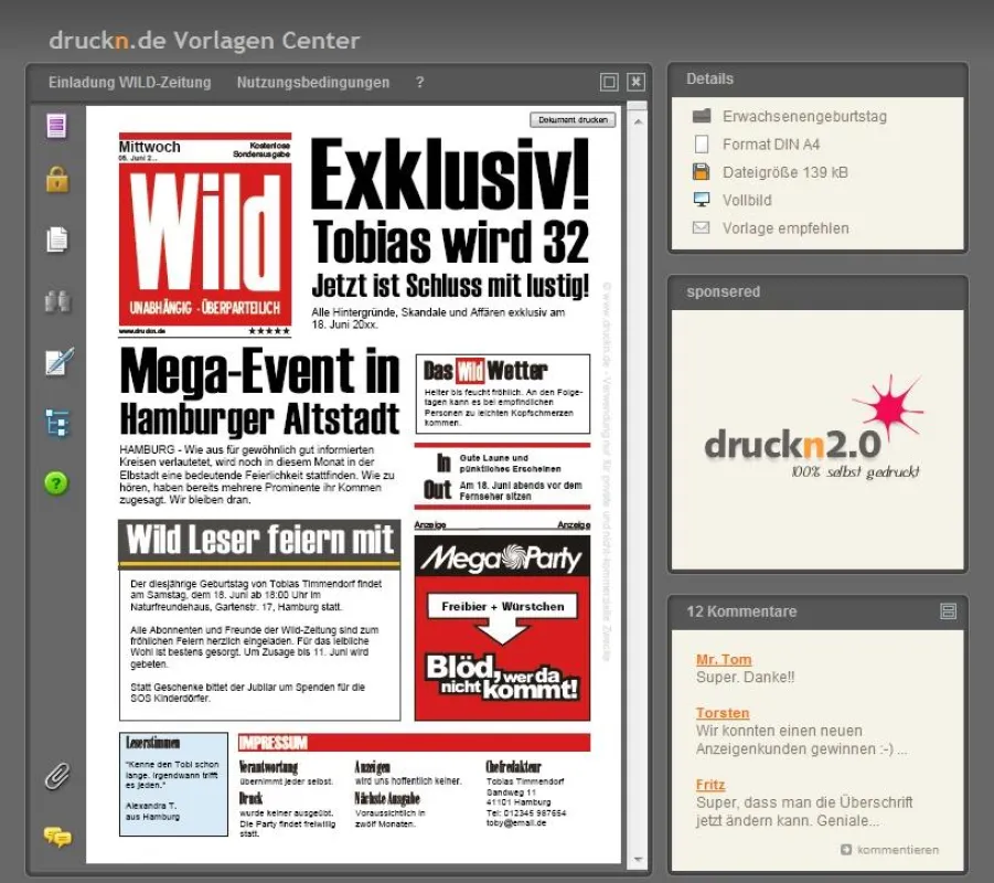 Sceenshot Vorlagen Center