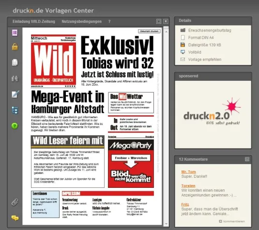 Web2Print Vorlagen-Portal druckn.de erfolgreich gestartet Bild: Web2Print Vorlagen-Portal druckn.de erfolgreich gestartet