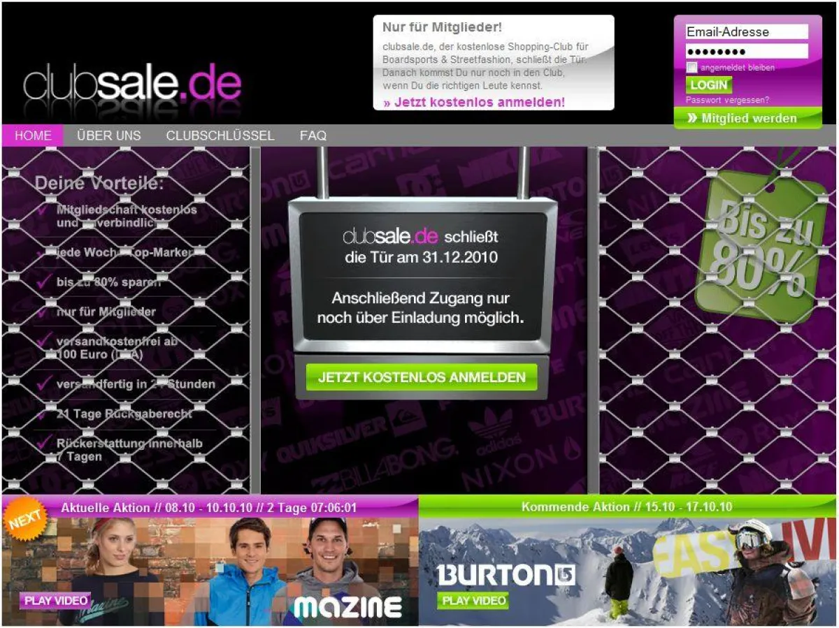 clubsale.de schließt die Tür