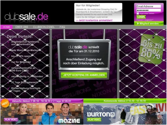 Bild: clubsale.de schließt die Tür