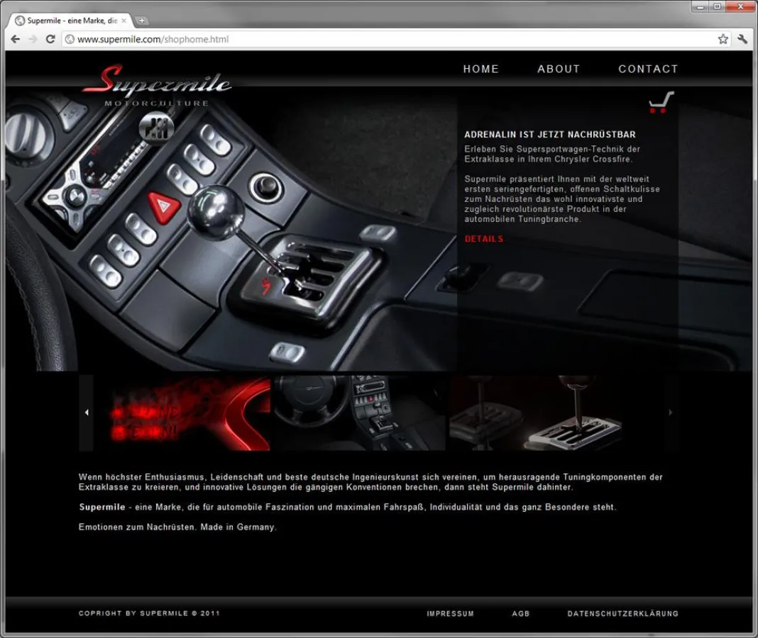 Extravaganter Web-Auftritt für ein exklusives Produkt - Supermile Schaltkulisse präsentiert mit Videos, Animationen, Web-Shop.