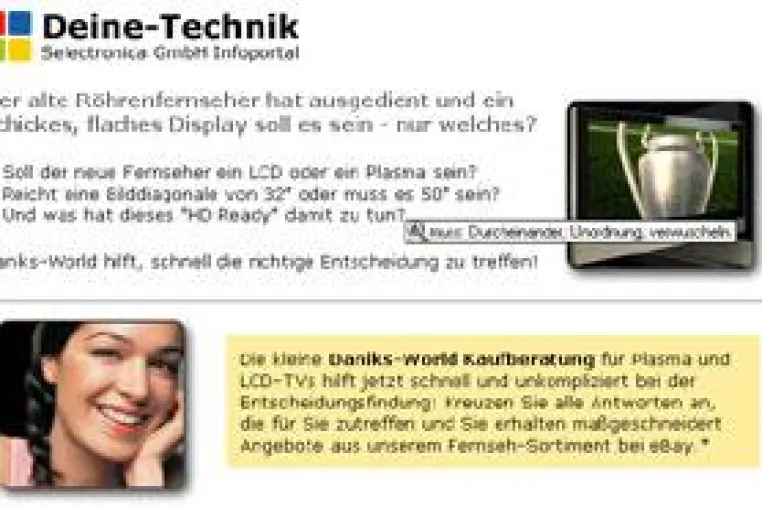 Entscheidungshilfe von Selectronica beim Kauf eines Plasma oder LCD-TV bei Daniks-World Bild: Entscheidungshilfe von Selectronica beim Kauf eines Plasma oder LCD-TV bei Daniks-World