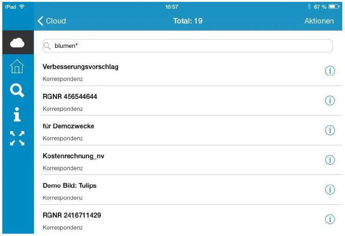 PROXESS App Ergebnisliste