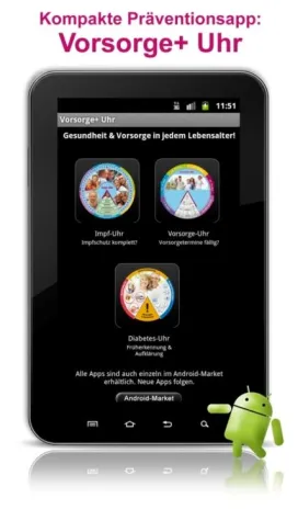Bild: Drei Aufklärungs-Apps in einem: Impf-, Vorsorge- und Diabetes-Uhr