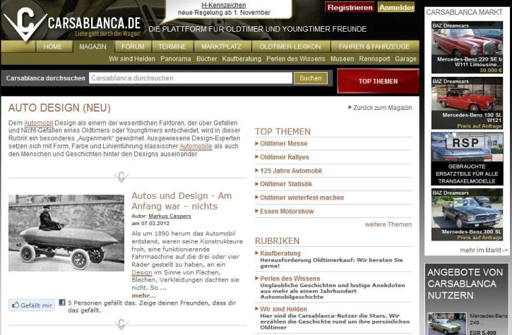 Bild: Oldtimerportal Carsablanca startet neue Magazinrubrik „Auto Design“