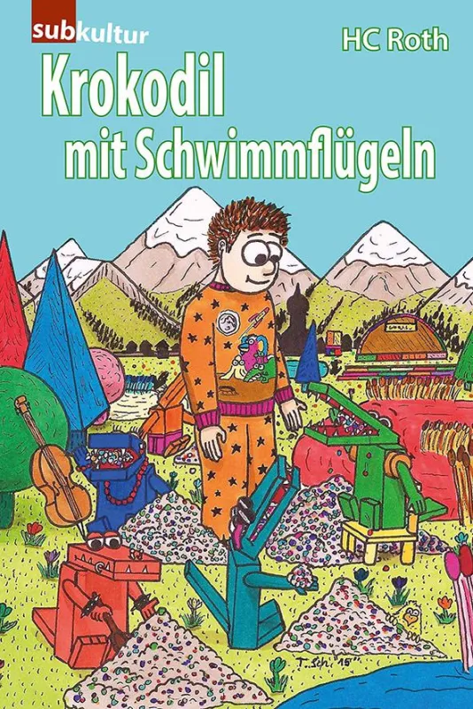 Cover mit bunten, steinefressenden Krokodile