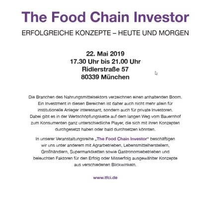 Bild: TFCI The Foodchain Investor - Frühjahrstagung am 22.05.2019 in München