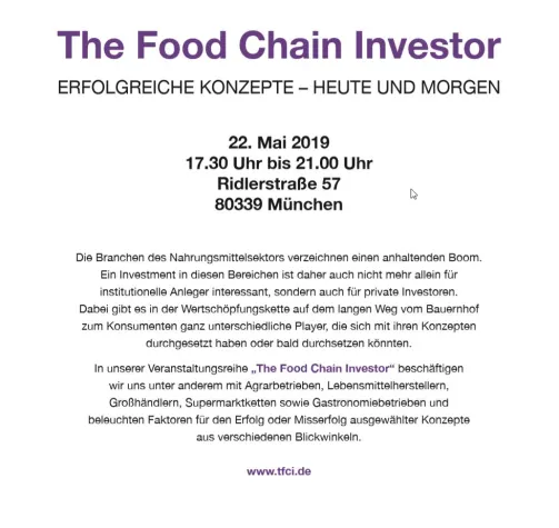 Bild: TFCI The Foodchain Investor - Frühjahrstagung am 22.05.2019 in München