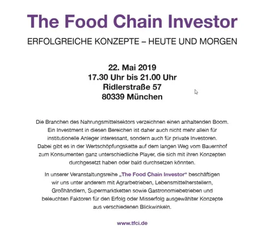 Bild: TFCI The Foodchain Investor - Frühjahrstagung am 22.05.2019 in München
