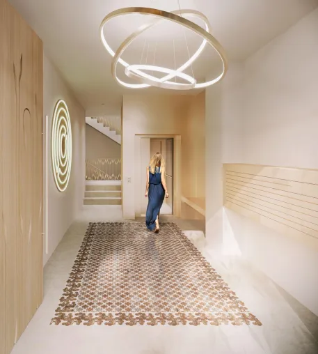 Bild: Licht, geometrische Formen, Metamorphosen: Kunstwerk erhellt Wohnungsneubau