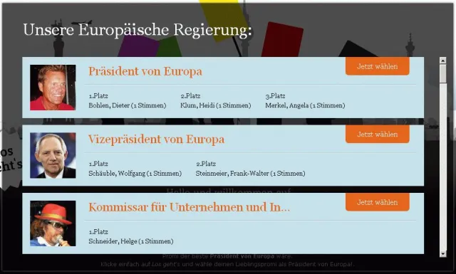 Bild: Meinkabinett – Lieblingspromis in die Europäische Regierung wählen