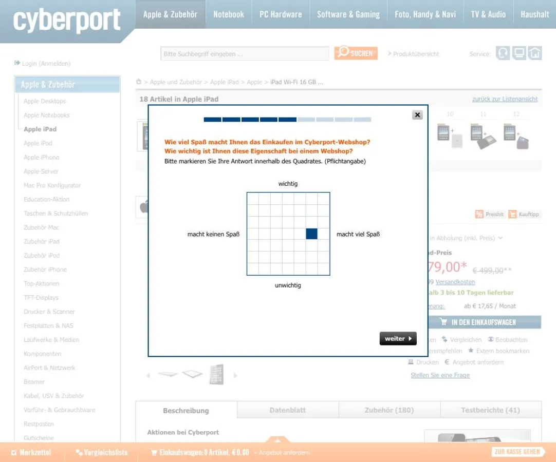 Messung der User Experience: m-pathy On-Site Befragung zur auf cyberport.de