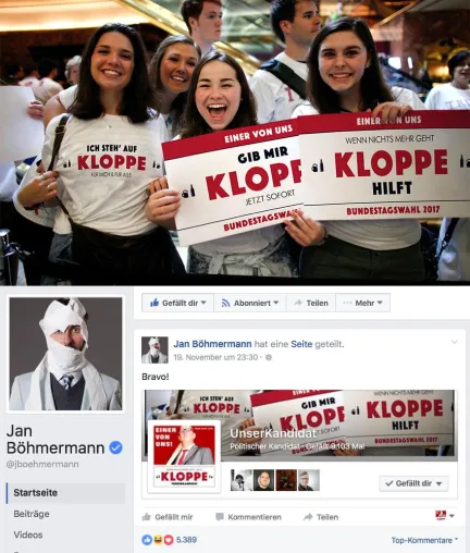 Die PARTEI kapert ihre eigene Facebook-Seite und hijacked ganz nebenbei Jan Böhmermann Bild: Die PARTEI kapert ihre eigene Facebook-Seite und hijacked ganz nebenbei Jan Böhmermann