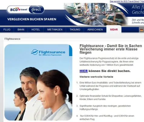 Flightsurance Flugreiseschutz über Travel Management Companies buchbar. BCD Travel erster Vertriebspartner Bild: Flightsurance Flugreiseschutz über Travel Management Companies buchbar. BCD Travel erster Vertriebspartner