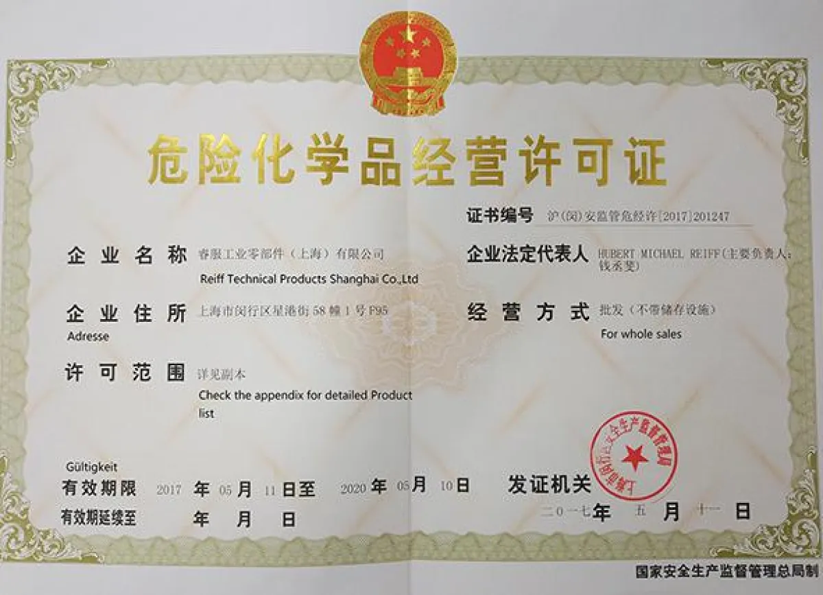 Reiff Technical Products erhält Gefahrgutlizenz.