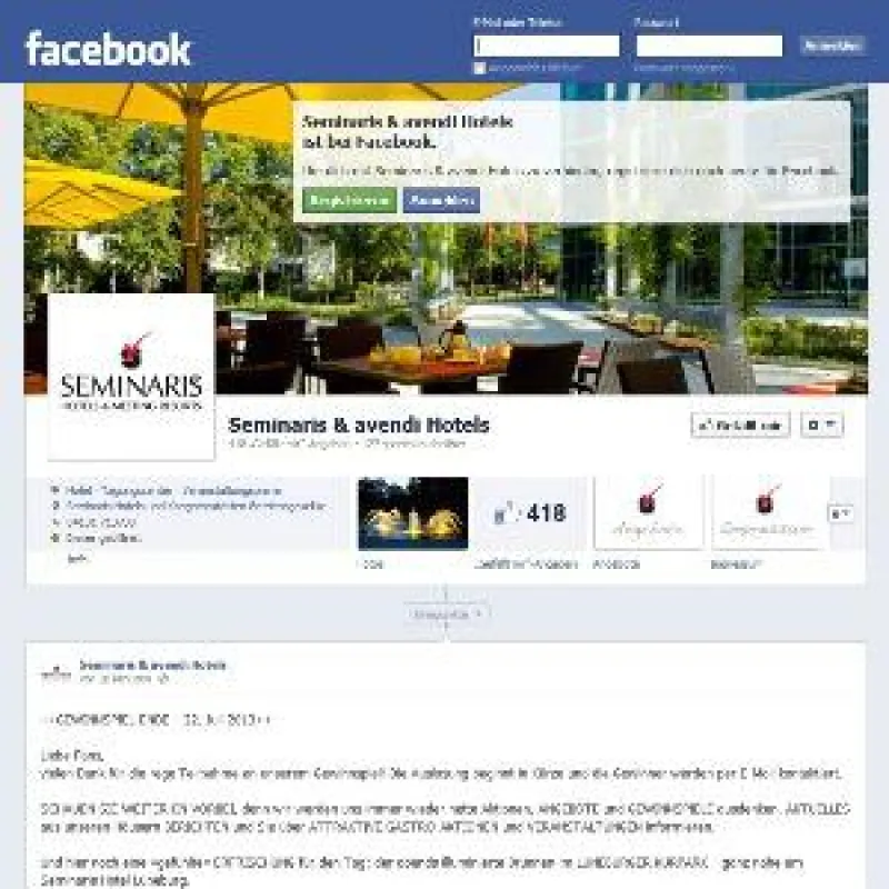 Titelansicht des neuen Facebook-Auftritts der Seminaris-Betriebe.