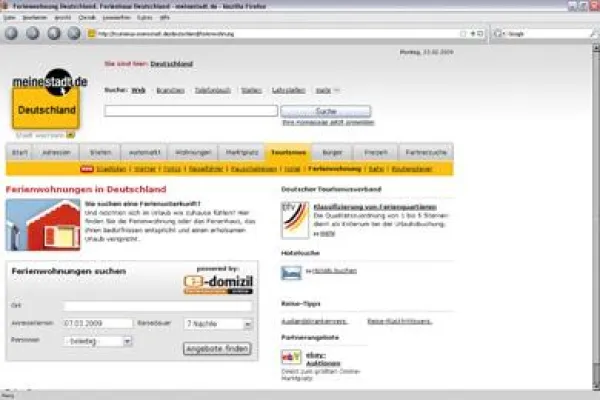 meinestadt.de und e-domizil.de erleichtern die Suche nach Ferienunterkünften Bild: meinestadt.de und e-domizil.de erleichtern die Suche nach Ferienunterkünften