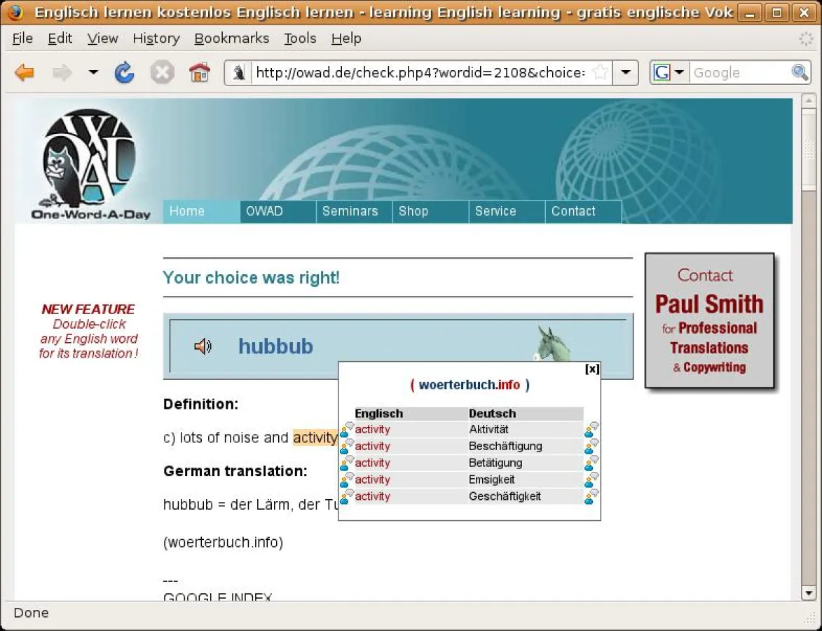 woerterbuch.info Tooltip in Aktion