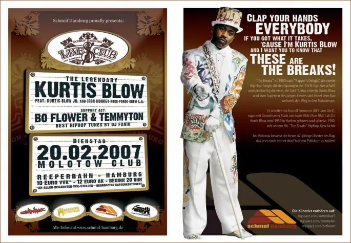 Bild: LiveClub#3 – HipHop-Legende Kurtis Blow zusammen mit Bo Flower und TemmyTon im Molotow Club