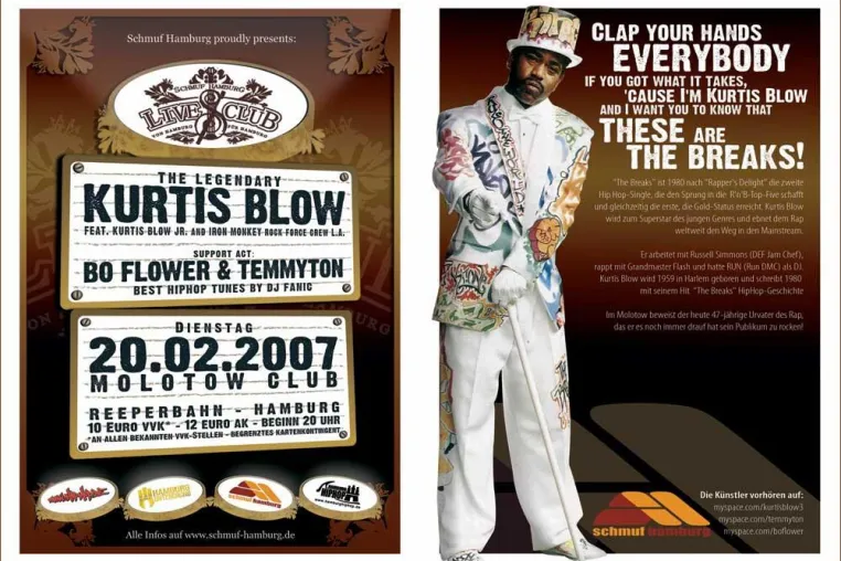 Bild: LiveClub#3 – HipHop-Legende Kurtis Blow zusammen mit Bo Flower und TemmyTon im Molotow Club