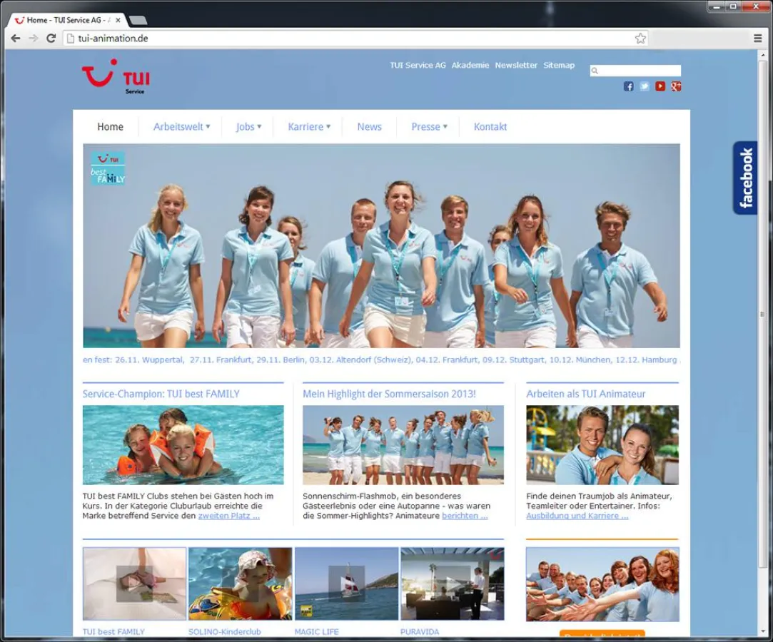 TUI sucht 450 Animateure: Infos bietet die neu gestaltete Website tui-animation.de.