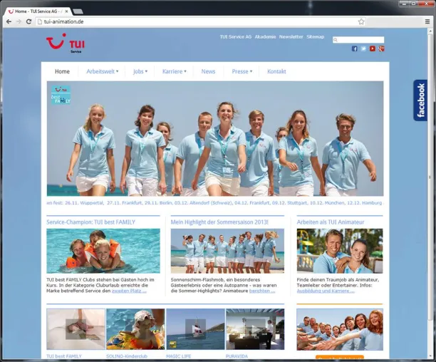 Infos auf neuer Homepage: TUI sucht über 450 Jobs als Animateur Bild: Infos auf neuer Homepage: TUI sucht über 450 Jobs als Animateur