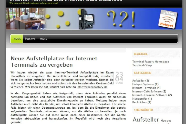 Bild: Terminal Factory startet Blog zum Thema Internet-Terminals, Hotspot-Systeme und Aufsteller Szene