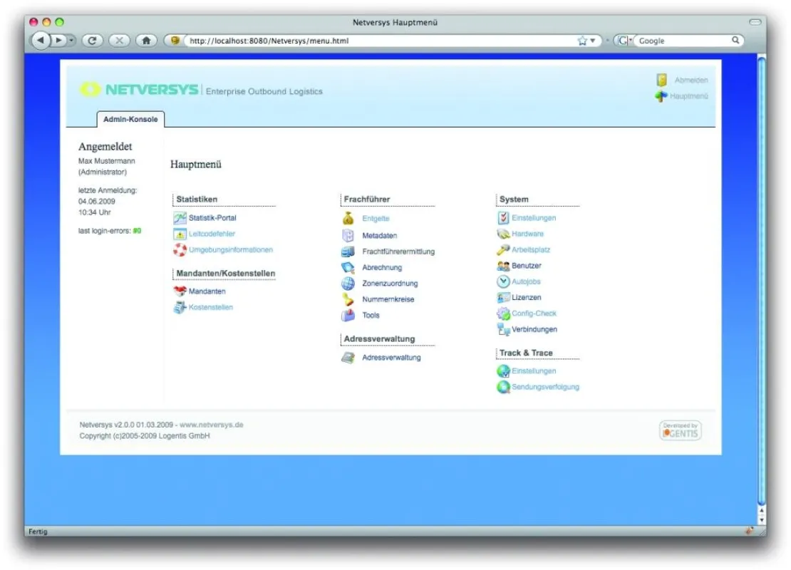 Screenshot NETVERSYS (www.logentis.de)