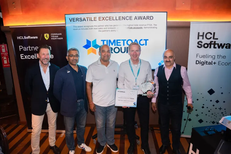 Auszeichnung als „Outstanding Partner“: TIMETOACT erhält Versatile Excellence Award von HCL Bild: Auszeichnung als „Outstanding Partner“: TIMETOACT erhält Versatile Excellence Award von HCL