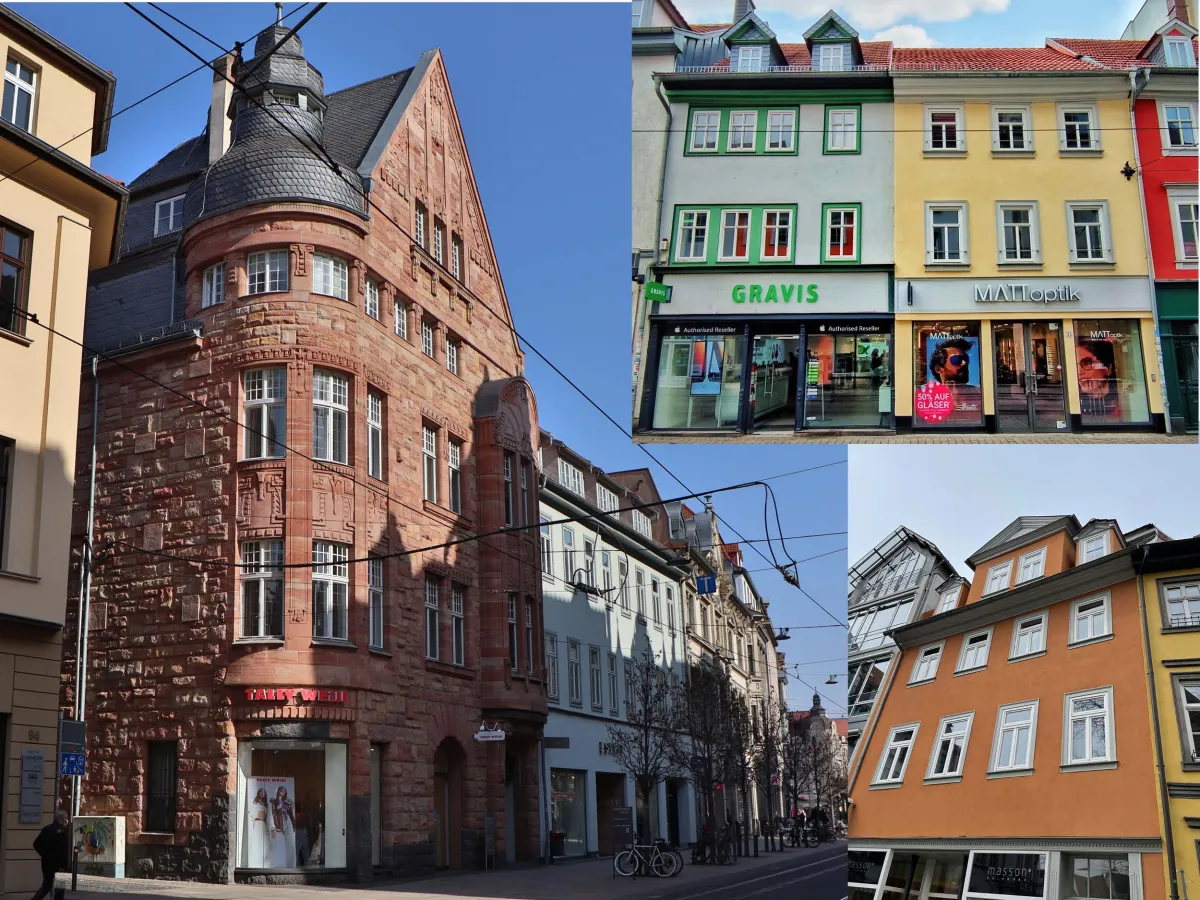 Links: Anger 55/56 in Erfurt; Rechts oben: Schlösserstr. 33/35, Rechts unten: Pilse 1 (© Treuenburg Group)