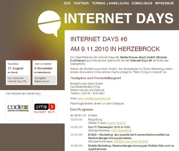 Neukundengewinnung im Internet - Veranstaltungsreihe Internet Days zu Gast bei Media House direct. Bild: Neukundengewinnung im Internet - Veranstaltungsreihe Internet Days zu Gast bei Media House direct.